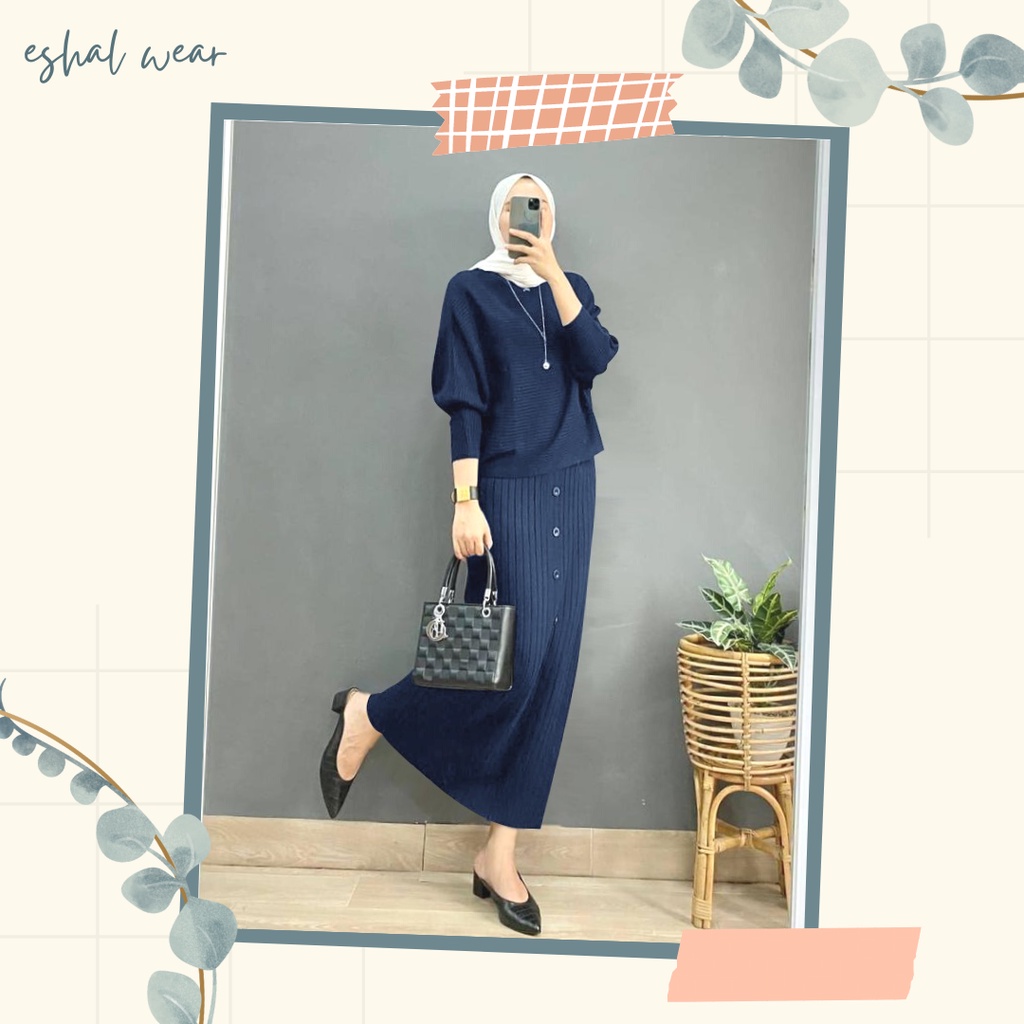 Setelan Rajut Wanita Setelan Baju dan Rok Muslimah Setelan Muslimah ESHAL WEAR SETELAN RAJUT WANITA 