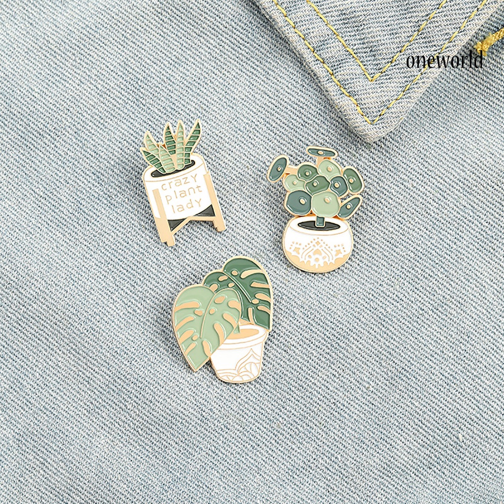 OW@ Cartoon Enamel Pin Potted Plant Brooch Coat Collar Badge Clothing Bag Accessory