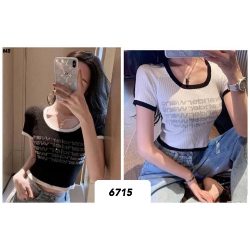 atasan crop semi rajut import 6715