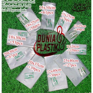isi500gr kantong plastik PP BENING bahan TEBAL 08 ketebalan kuat transparan kaku snack kerupuk ciki