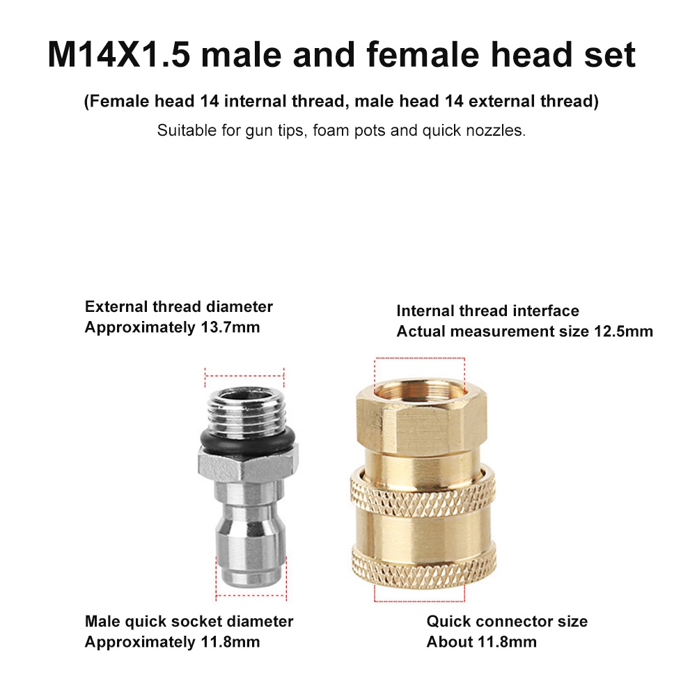 Konektor Adaptor 1/4 Male M14X1.5 Female Untuk Pencuci Bertekanan/Konektor Kuningan Untuk Nozzle