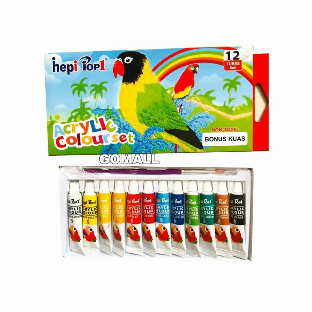 

Cat Acrylic Set 12 warna 6ml Hepi Pop1 + Kuas