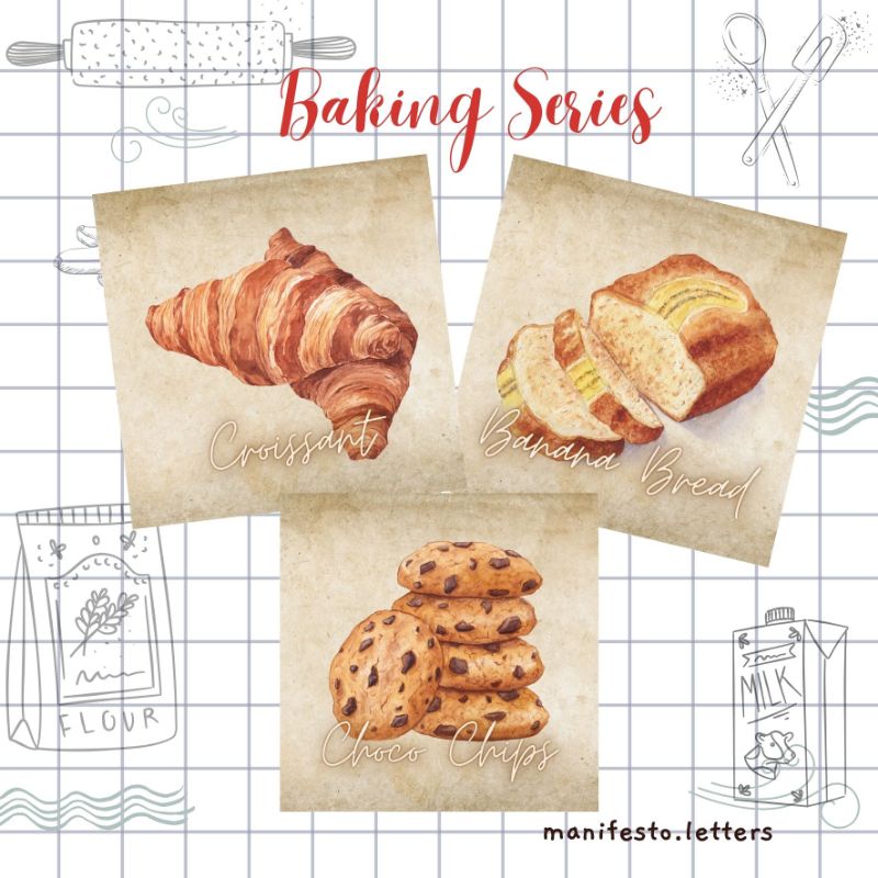 

Postcard Square Baking Series | Kartu Pos Bakery | Banana Bread | Choco Chips | Croissant