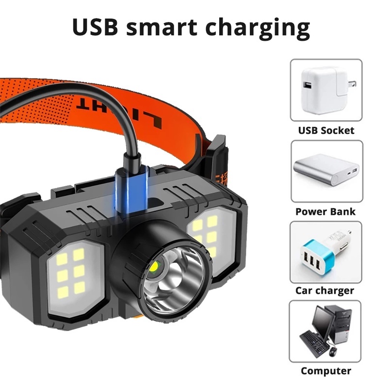 Lampu Kepala Led Usb Rechargeable Anti Air Untuk Camping / Memancing