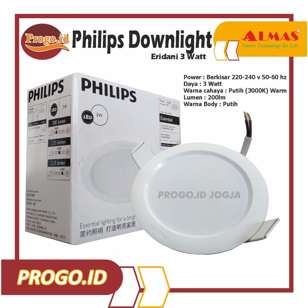 LAMPU LED PHILIPS DOWNLIGHT LIGHT BOHLAM ORIGINAL PHILIP MURAH GARANSI 3 W 3WATT 3Watt 3watt | Lampu