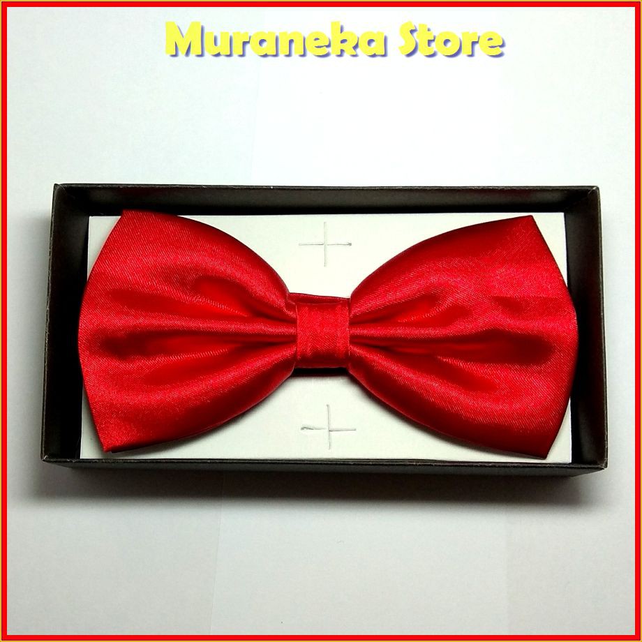 Dasi Kupu Polos Merah Pria Pita Pakaian Kupu2 Pesta Cowok bowtie Pengantin Wedding Set Satin Instan