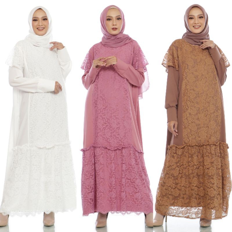 SAFA - SAVA MAXI / DRESS JUMBO / GAMIS BIG SIZE / LONG DRESS MUSLIM - BAHAN IT CREPE MIX BRUKAT - BAJU LEBARA