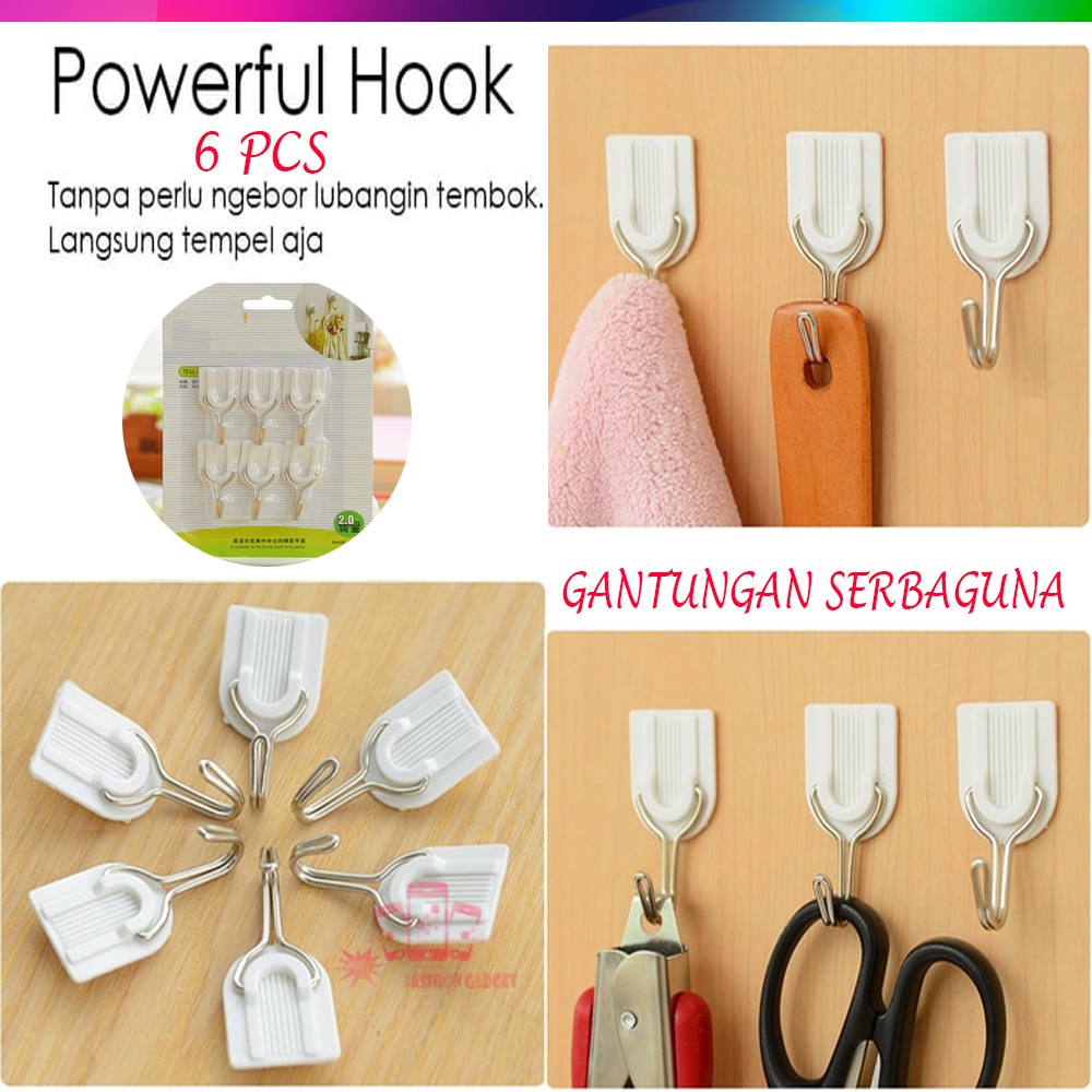 Gantungan Tempel Hook / Pengait / Tempat Gantungan Kunci  / Baju / Barang / Gantungan Serbaguna (1SET ISI 6 PCS)