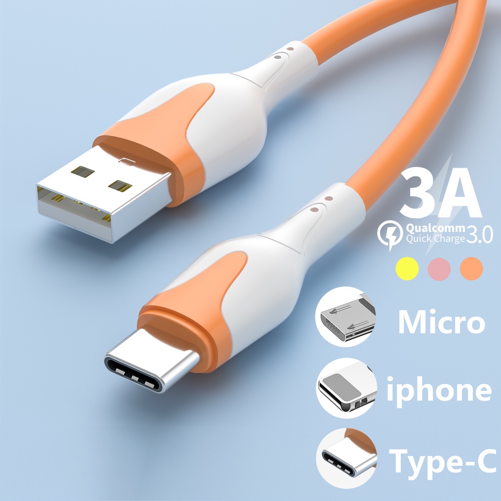 Kabel Data / Charger Usb Tipe c 3A Fast Charging Bahan Silikon Tahan Lama