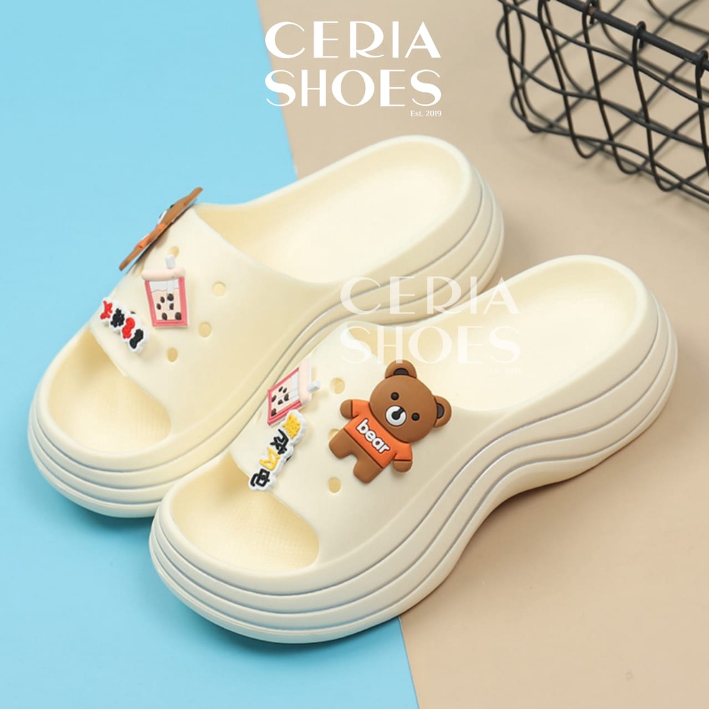 EVA Sandal Wanita Karet Spons Super Empuk Ringan Non-Slip Tebal 5 Cm Free Jibbitz Sendal Crocs Baim FUJI 85