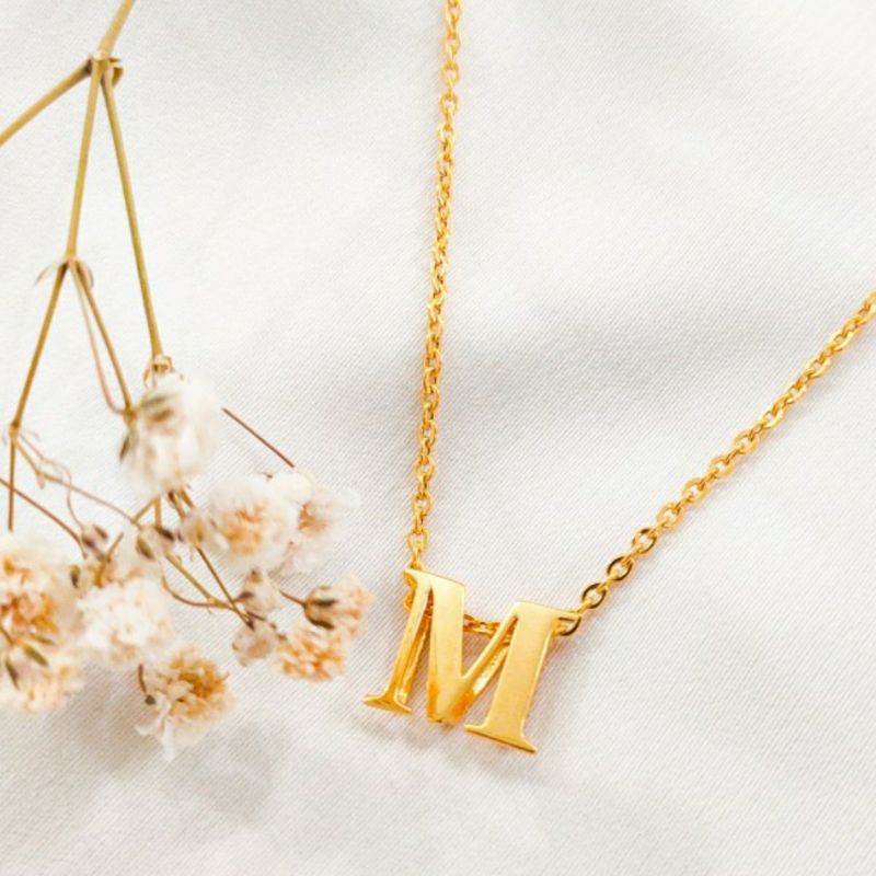 Kalung Nama Inisial Huruf Necklace Name Hadiah Pacar Gold Emas asli