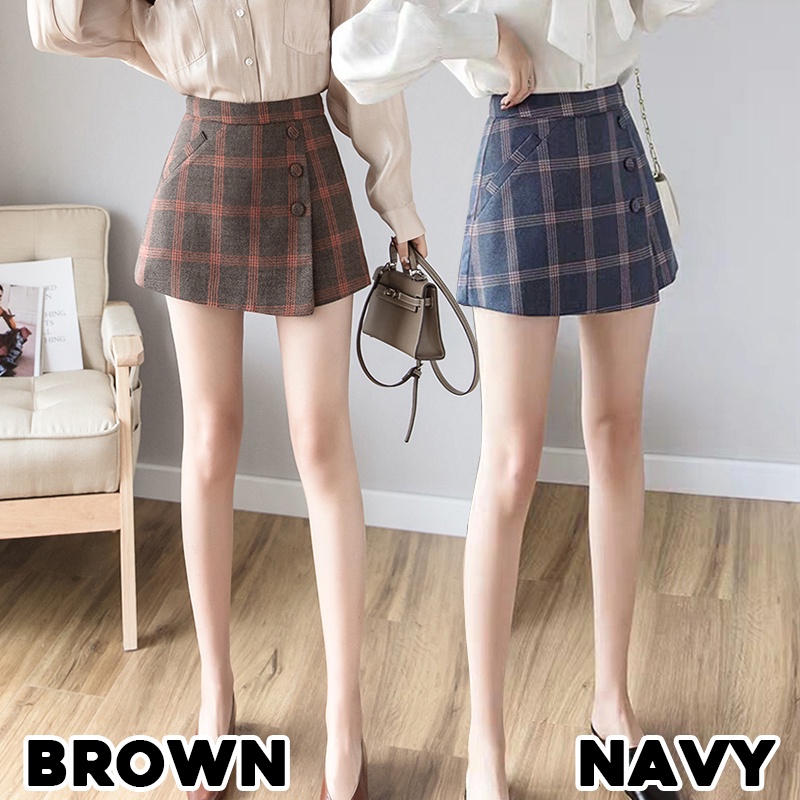 KARAKOREA 8300 Solar Korean Short Pants/Skort Skirt/Celana Pendek Wanita Gaya Korea Motif Kotak/Celana Korea Pants