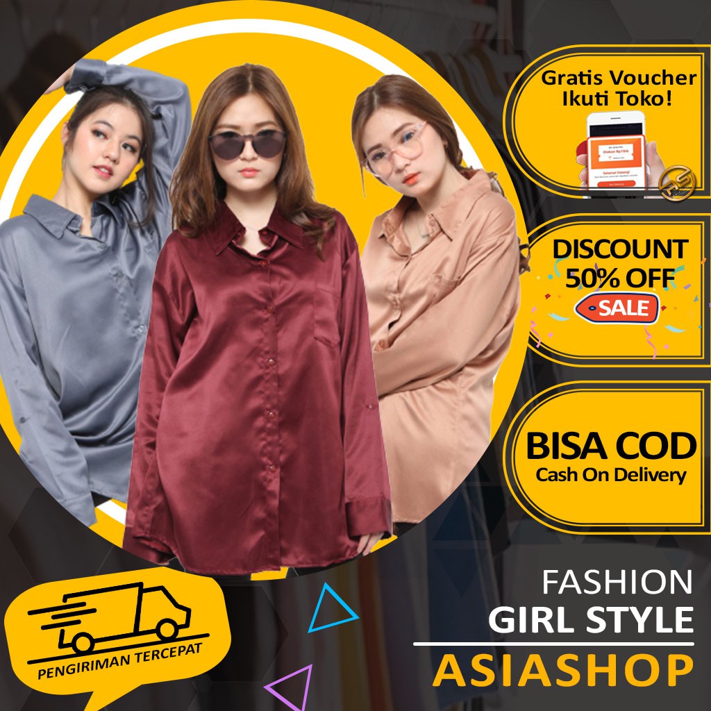 Kemeja Satin Soft Liera | Kemeja Satin | Atasan Wanita Murah | Kemeja Satin Wanita