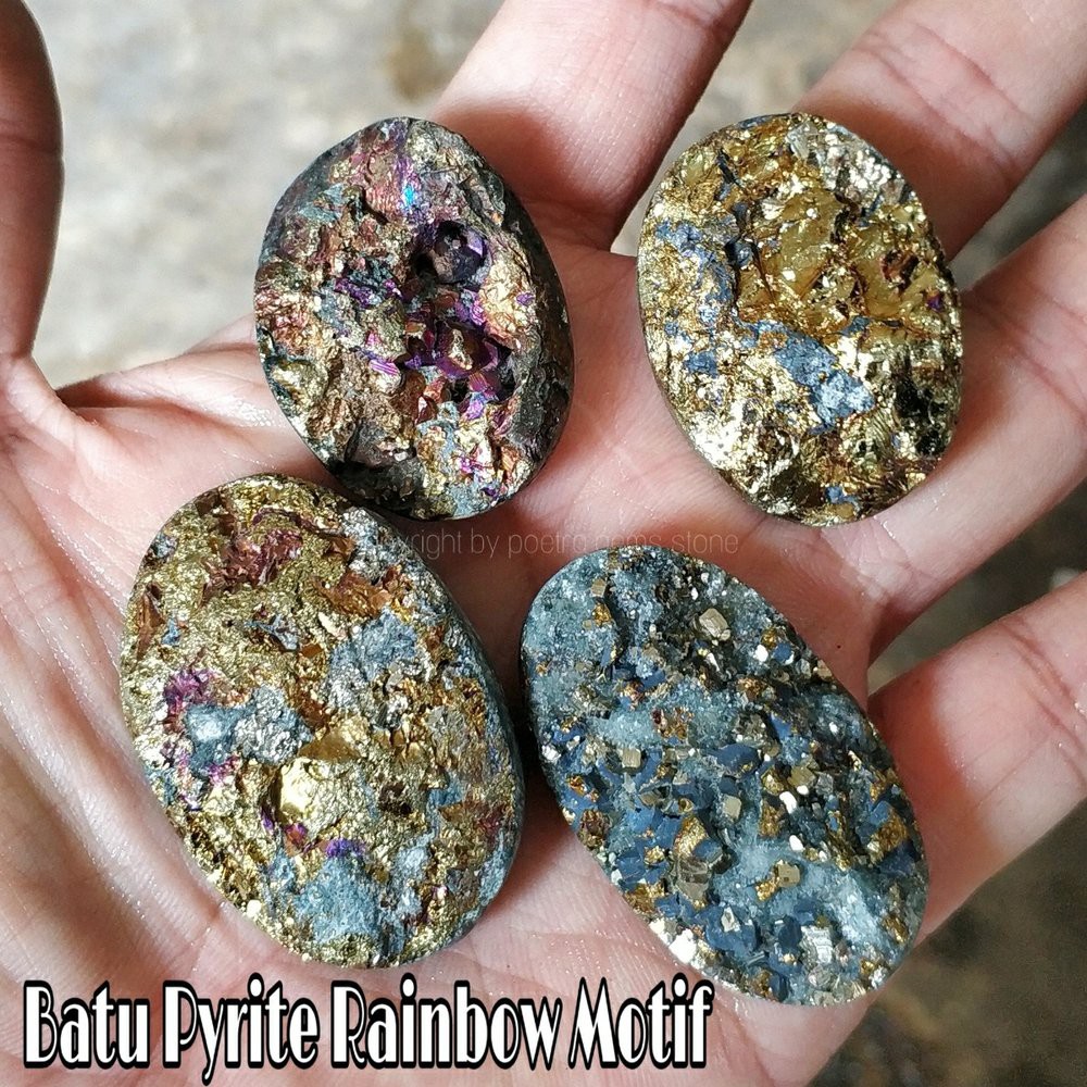 Natural Batu Akik Rainbow Pyrite Motif Art