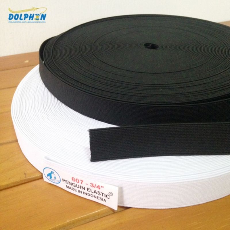 Elastik Penguin 2 cm ( 3/4&quot; ) kode 607 Karet Elastis karet kolor per roll