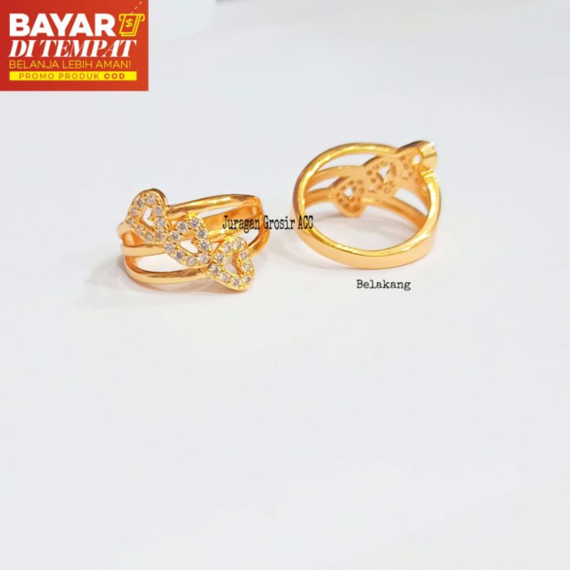 Cincin TITANIUM Wanita Permata Love Tiga Termurah Berkualita Anti Karat