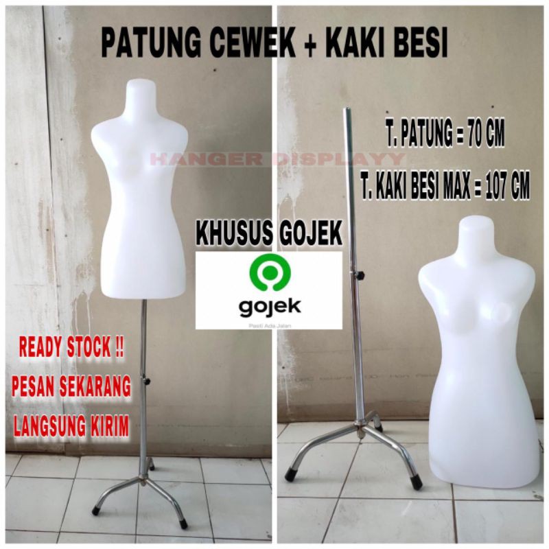 Patung / Manekin Body Cewek Dewasa Bening / Manekin Wanita Dewasa Setengah Badan + Kaki Besi (1 Set)