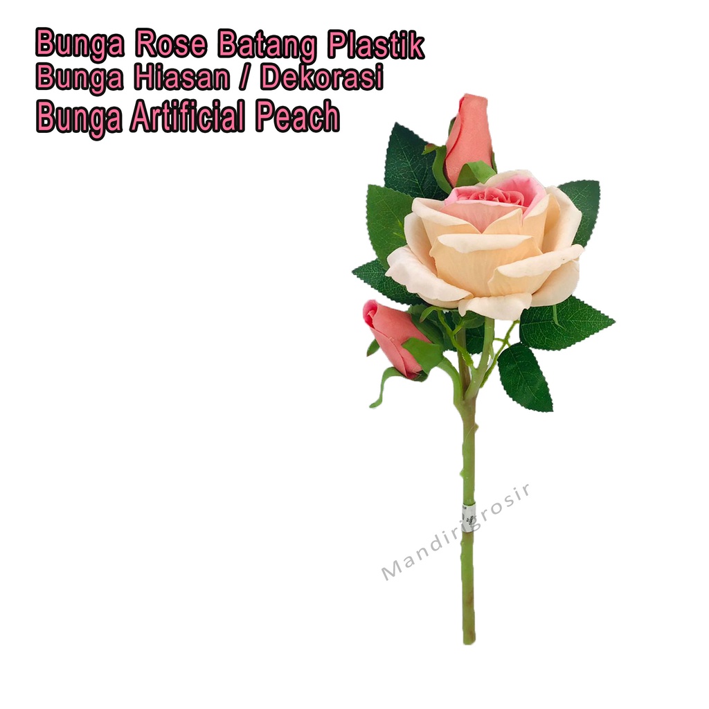 Bunga rose Batang Platik * Bunga Dekorasi * bunga Hias * bunga Artificial * peach