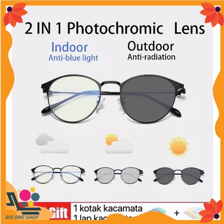 Kacamata Photocromic Korea / Anti Radiasi 2 In 1 Potokromik Photochromic Pria Wanita Blue Ray POLARIZED UV 400