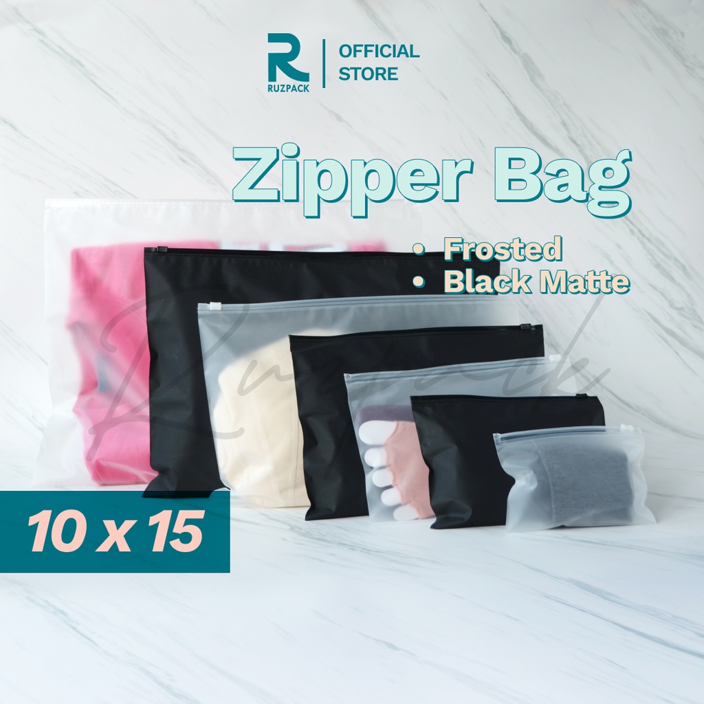 [10 x 15CM] Zipper Bag Frosted Pouch Mika Kantong Plastik Baju Travel Matte Polos Portable Zip Lock