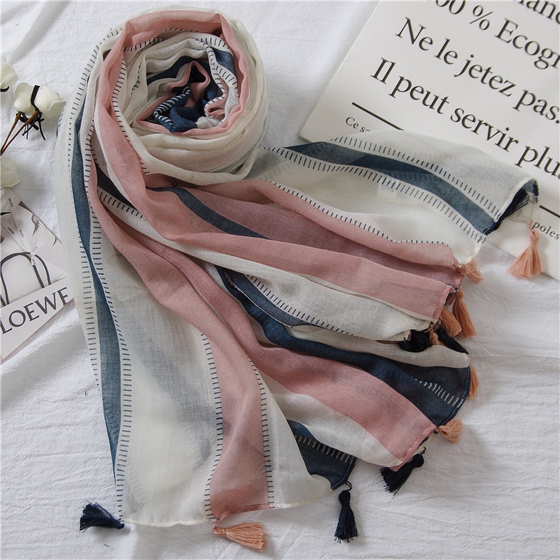 ITSFRIDAY TITA Scarf - Premium Pashmina Shawl Selendang Syal Pashmina Hijab Import Motif Geometri Pink Navy Tassel