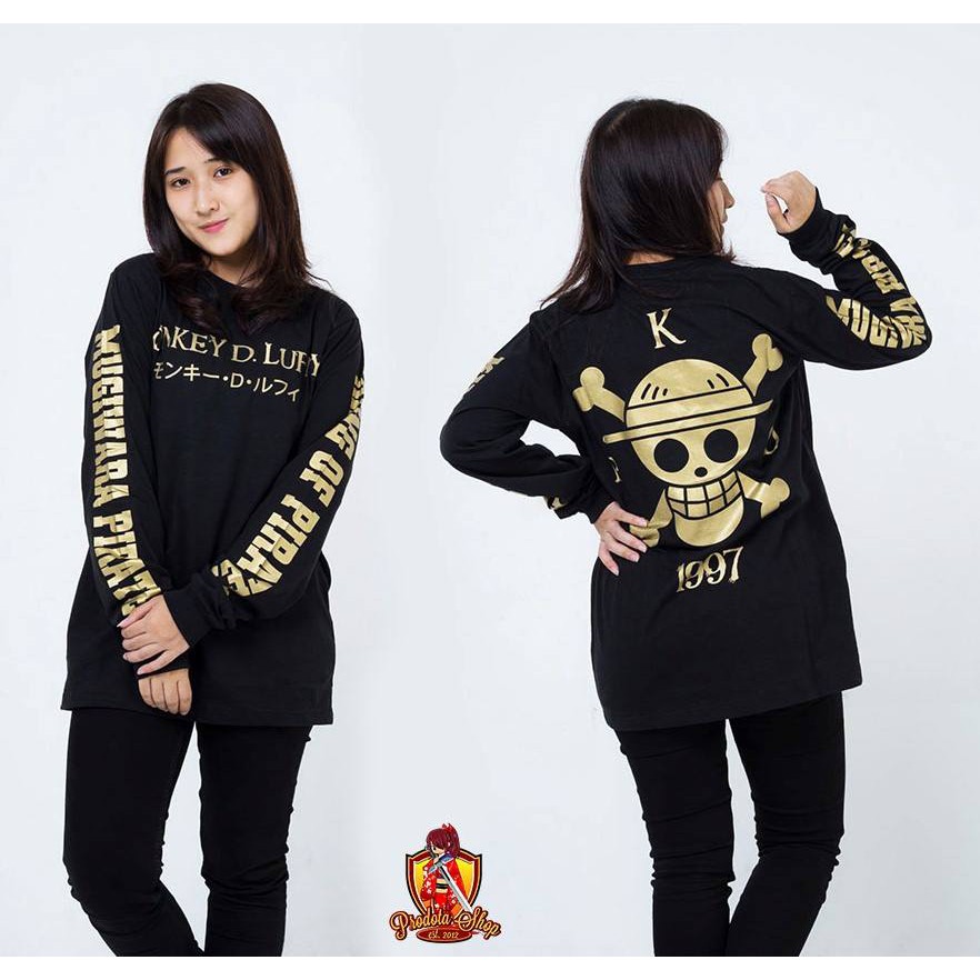 PDS Kaos One Piece Luffy Gold Longsleeve / Kaos Anime OP Lengan Panjang