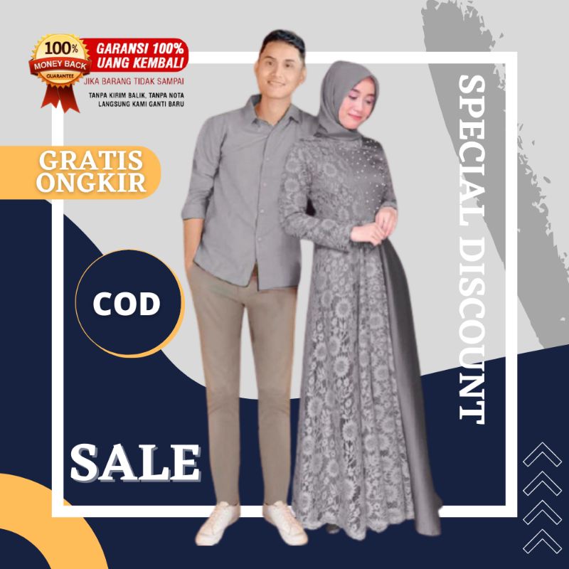 Baju kapelan Set Busana Muslim Pria  Wanita Gamis Pasangan Murah Suami Istri Syari Kekinian Modern