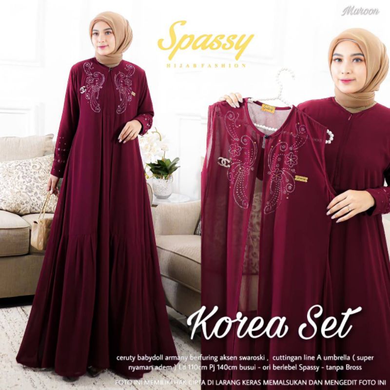 Cod Korea set manik/gamis set outer/baju muslim/gamis polos/gamis set cardi/gamis ceruty/gamis ibu m