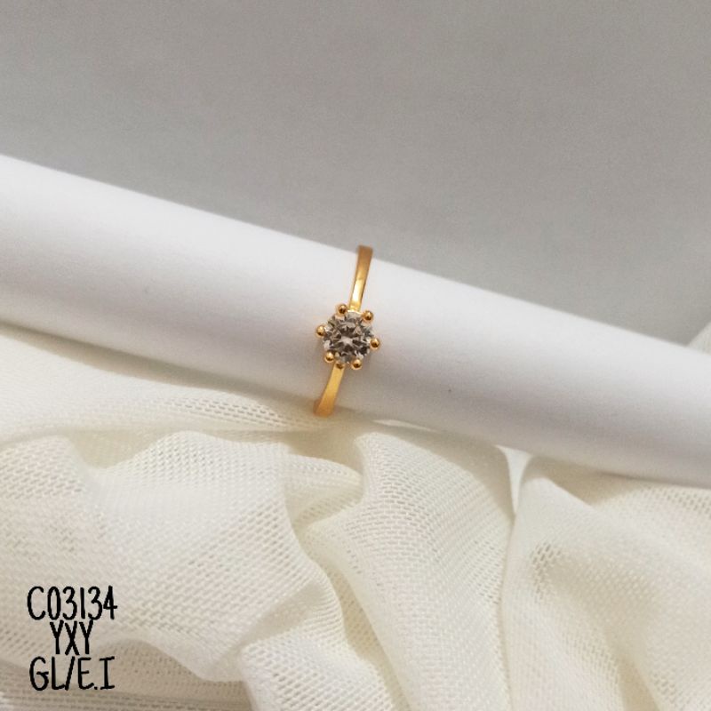 Cincin Yaxiya Mata Zircon Satu Tipis Simple Gold C03134 (size 5-9)