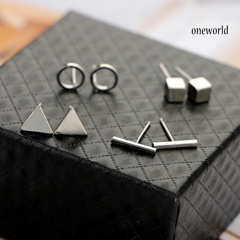 OW@ 8Pcs/Set Fashion Geometric Square Triangle Circle Ear Stud Earrings Women Gift