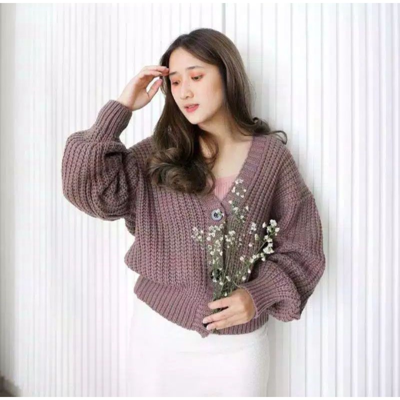 Cardigan Rajut Crop Oversize Premium basic outwear (7 GET) kardigan rajut kro cardigan krop kancing tebal