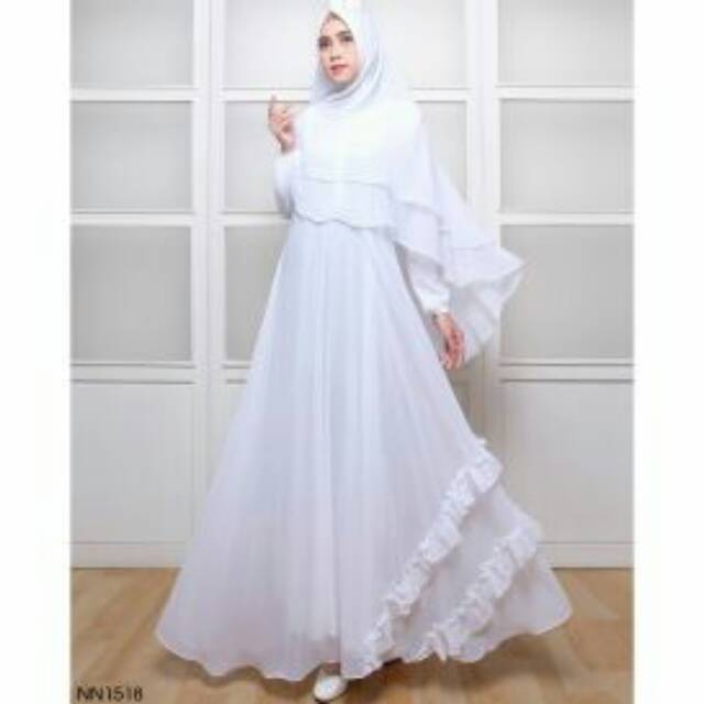 READY BRANDED ORIGINAL GAMIS SYARI NN 158 White Putih Bersih Lipit Samping