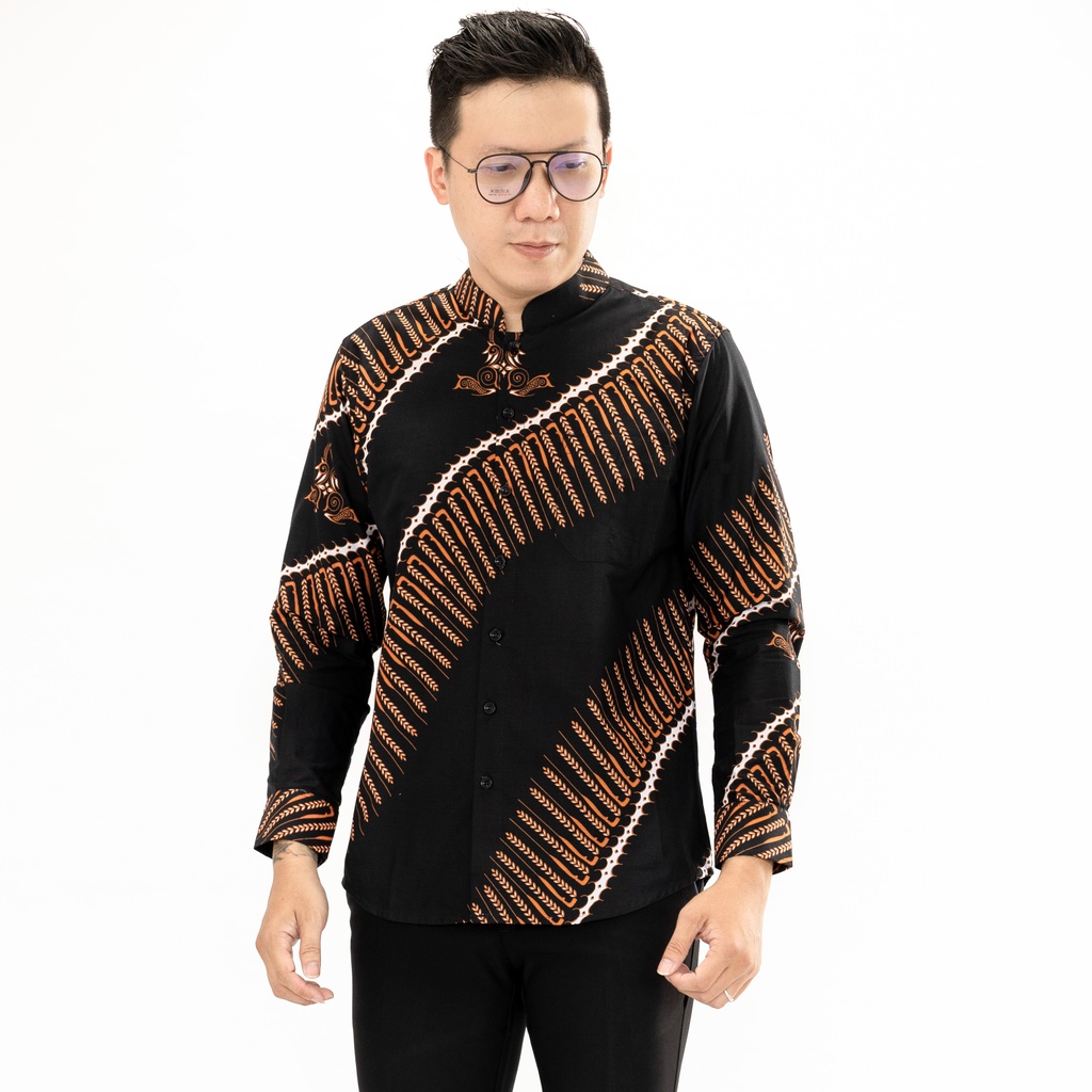 Baju Kemeja Hem Batik Kerah Shanghai Premium Slimfit Pria Cowok Lengan Panjang Kemeja Koko Batik Pri
