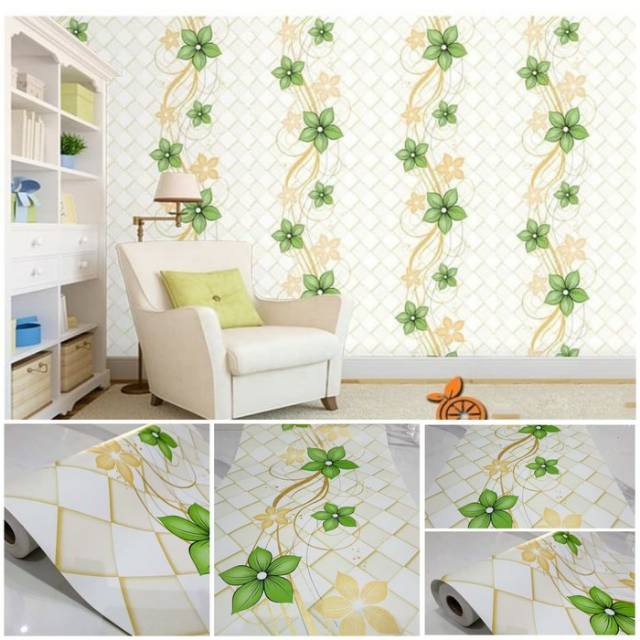 Termurah Wallpaper Stiker Dinding Bunga Hijau Kuning