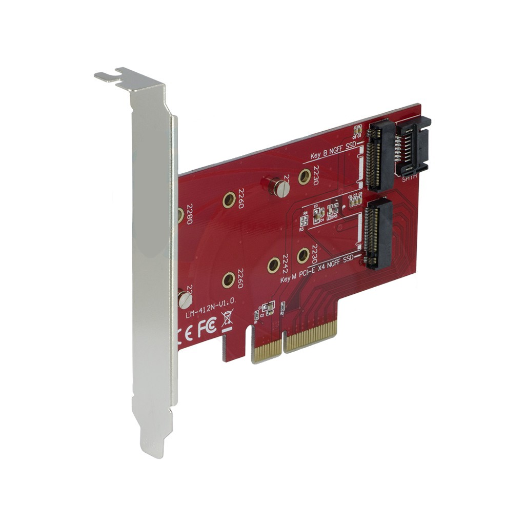 PCI Express PCI-E 4X to M2 2Port B+M Key SSD Adapter Card LM-412M