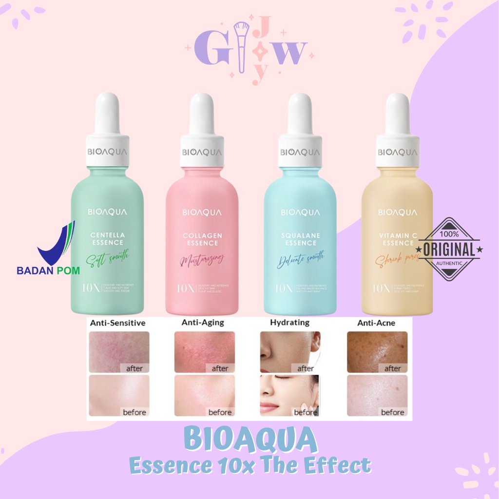 BIOAQUA (essence) effect 10x wonder murah bpom mencerahkan pelembab mengatasi bekas jerawat beruntusan pelembab serum toner hydrating collagen squalance vitamin c collagen centella anti aging dry skin oily kering berminyak penuaan dini tua bagus viral