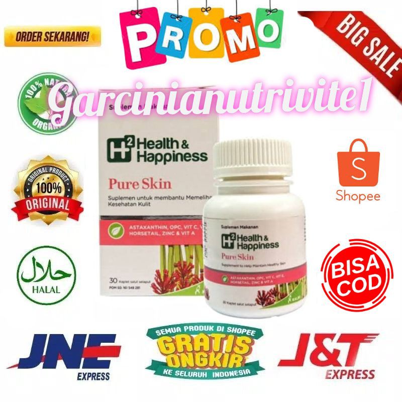 H2 HEALTH & HAPPINESS PURE SKIN H2 PURE SKIN ORIGINAL SUPLEMEN HERBAL MEMELIHARA KESEHATAN KULIT