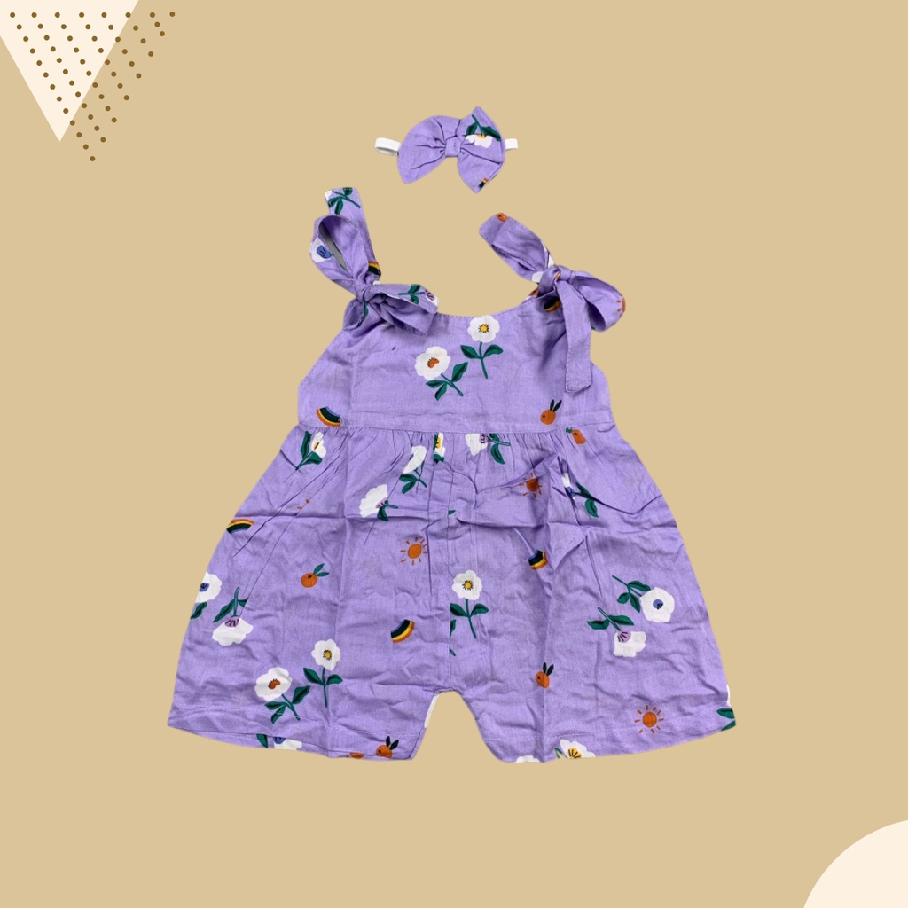 6-18 BLN JUMPSUIT BAYI TALI CHIKA BAJU BAYI PREREMPUAN FREE HEADBAND by BAJUANAKKANAYA-Purple lily