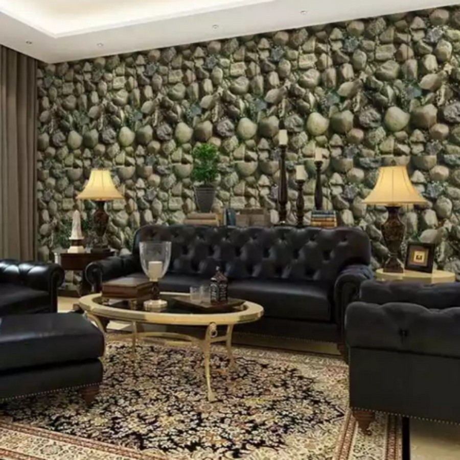 WALLPAPER STIKER DINDING BATU KALI BESAR 3D
