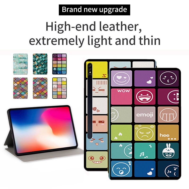 Casing For Samsung Galaxy Tab S7 FE S8 Plus S8+ S7+ 12.4" Tablet Flip Stand Case SM-X800 SM-X806 SM-T730 SM-T733 SM-T736B SM-T970 SM-T976B Color Lattice Series Leather Cover