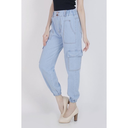 CELANA JEANS WANITA BF CARGO RUBBER