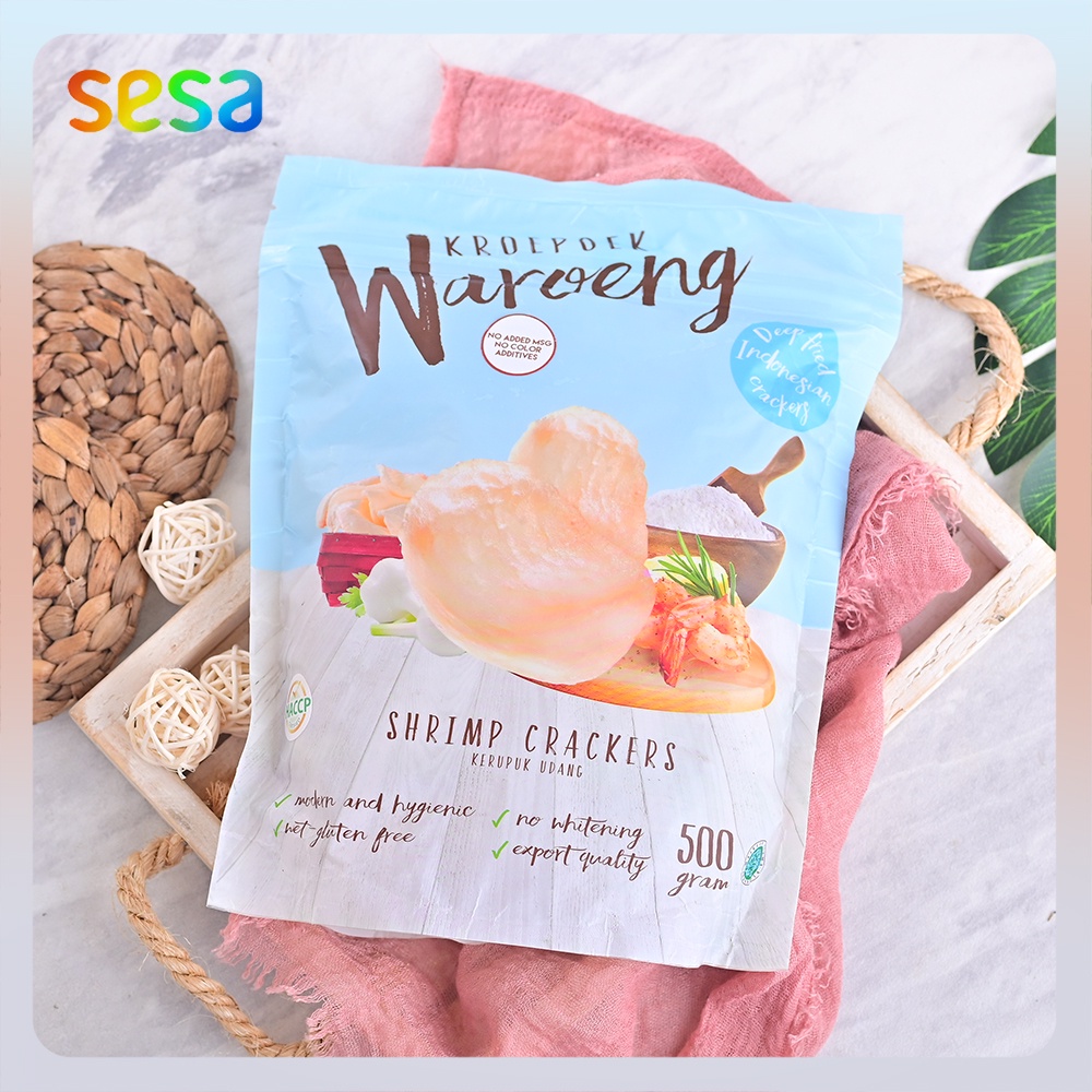 

KROEPOEK WAROENG Kerupuk Udang Crackers 500gr - Keripik Cemilan Snack Pendamping Makanan