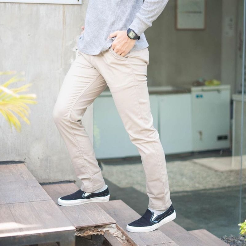 Celana Bahan Pria Cotton Pants Formal Kantor Polos Big Size Bigsize Stretch Hitam