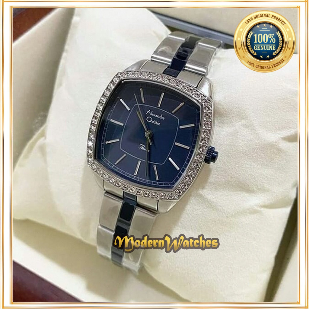 Jam Tangan Ori Alexandre Christie Wanita AC 2885 Silver Blue Rosegold Kotak Mewah Alexander Terbaru