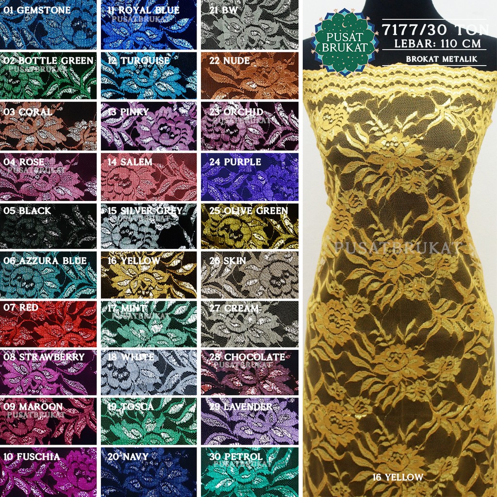 KAIN BRUKAT KEBAYA / BAHAN BROKAT METALIK - AURELLIA LP 7177/30 TON - LEBAR 110CM  [harga per 0.5m]