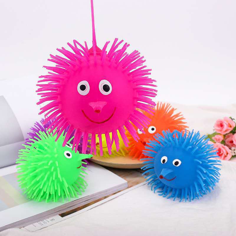 Mainan Puffer Ball Yoyo Ubur Ubur Soft Hairy Ball Toy Cute Funny Elastic String Racket