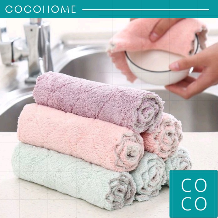 Kain Lap Dapur Anti Minyak Cuci Piring Microfiber Coral Fleece