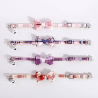 Pet cat bow collar Dengan Bell double nylon Detachable bow cat and dog Daisy Necklace