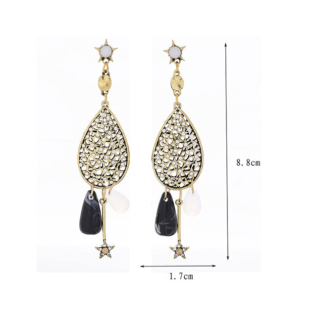 LRC Anting Tusuk Fashion Gold Metal Flash Diamond Water Drop Earrings A59992