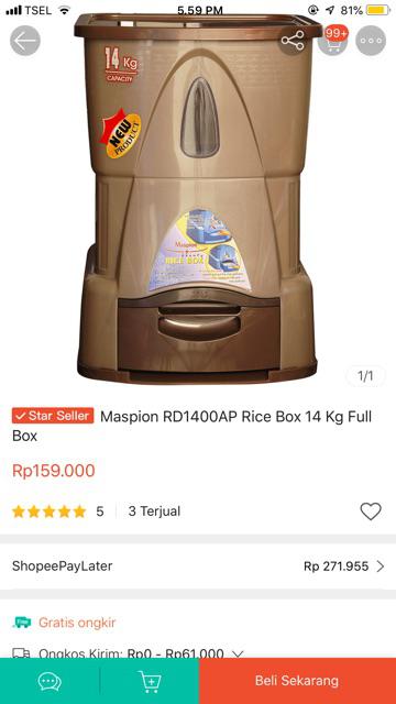 Maspion Rd1400ap Rice Box 14 Kg Full Box
